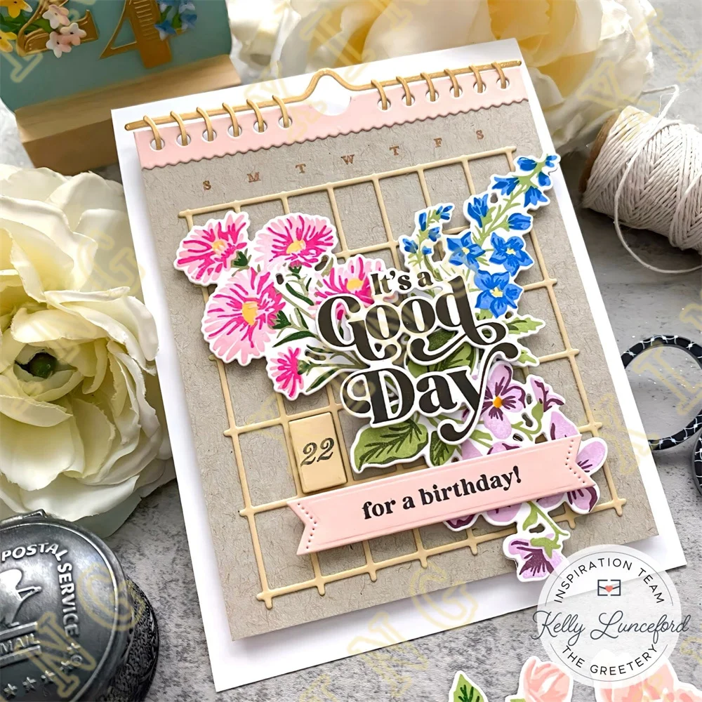 Birth Month Blooms Save the Date Metal Cutting Dies and Silicone Stamps Stencil for Scrapbooking Album Decoration Craft for DIY