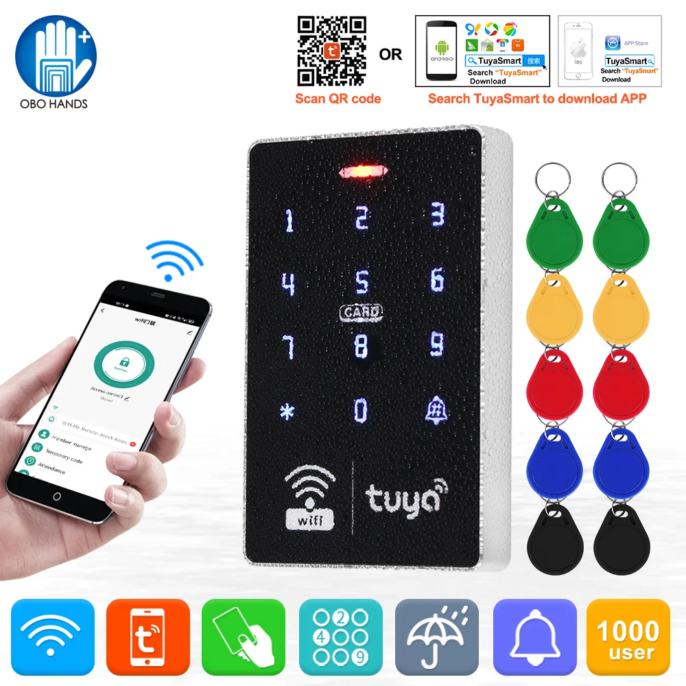 

Tuya WiFi RFID Standalone Access Controller Keypad Smart APP Remote Control Unlock 13.56MHz IP68 Waterproof Door Lock System Kit