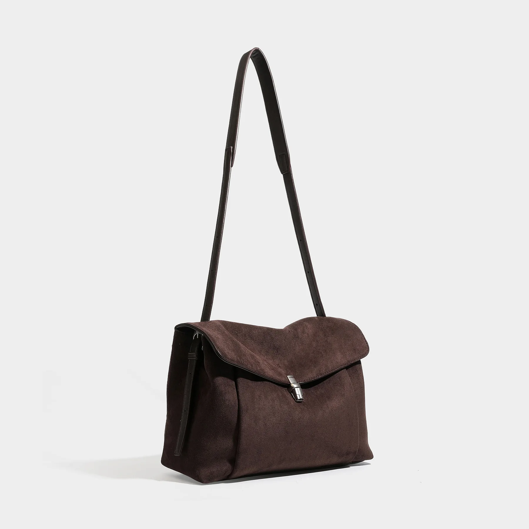 Brown Faux Suede Underarm Tote Bag for Women Caramel Work Briefcase Crossbody Purse New Arrival Elegant Handbag