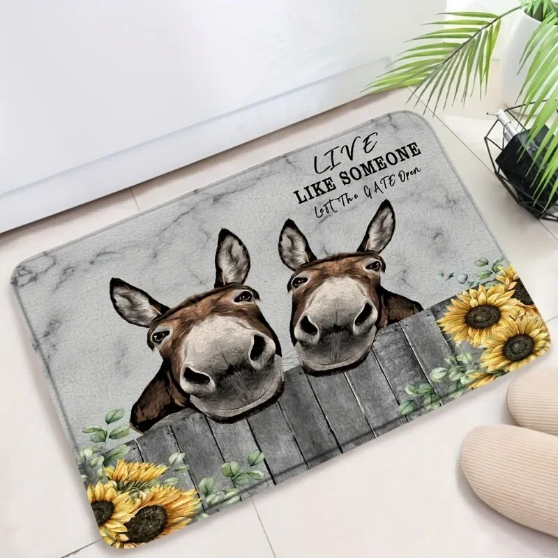 Funny Donkey Pattern Floor Mat Non slip Machine Washable Indoor Outdoor Entrance Welcome Carpet Kitchen Bathroom Home Decoration
