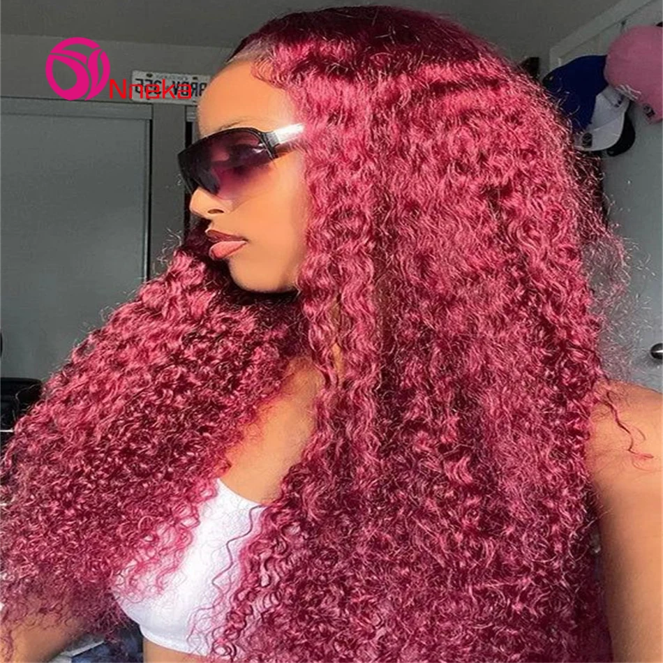 

200 Density Deep Wave 99J Burgundy 13x6 Hd Lace Frontal Wigs 100% Human Hair 13x4 Curly Red Colored Lace Front Wig for Women