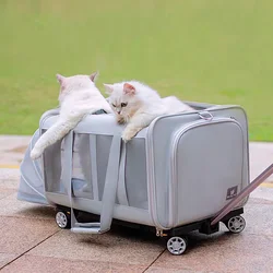 Dog Cats Trolley Case with Wheels Pet Rolling Carrier Breathable with Pad Folding Travel Tote for Kennel Puppy Car Traveling