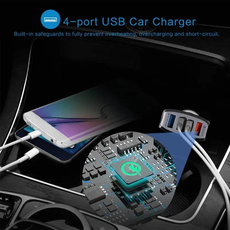 Car USB Charger Multi Port Fast Charging 4 Ports USB Car Charger Consumer Electronics For Camping Truck Vehicle Family Trips