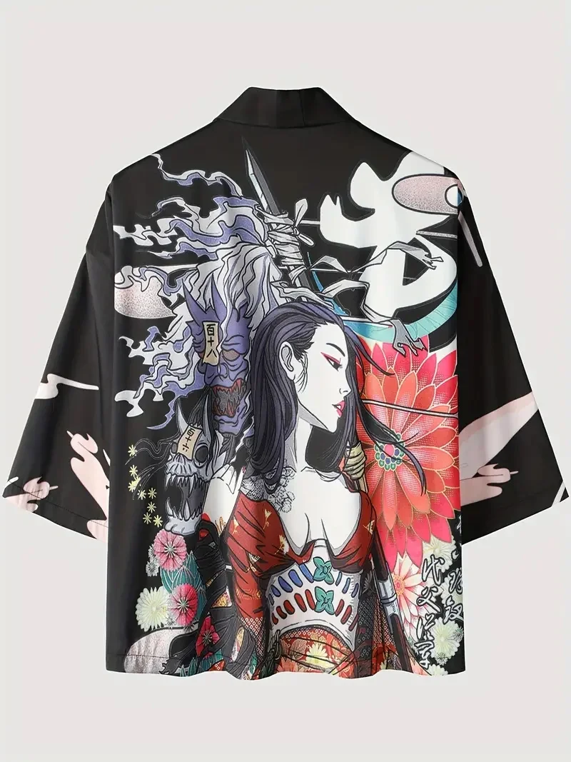 

Kimono men and women yukata men and women spring and summer beach kimono cardigan feather belt Chinese traditional kimono street