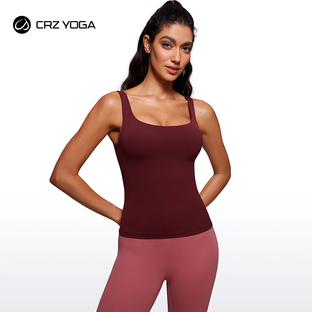 CRZ YOGA Butterluxe Workout Tank Tops for Women U Neck Padded Crop Tops Athletic Camisole Tops with Built in Bra