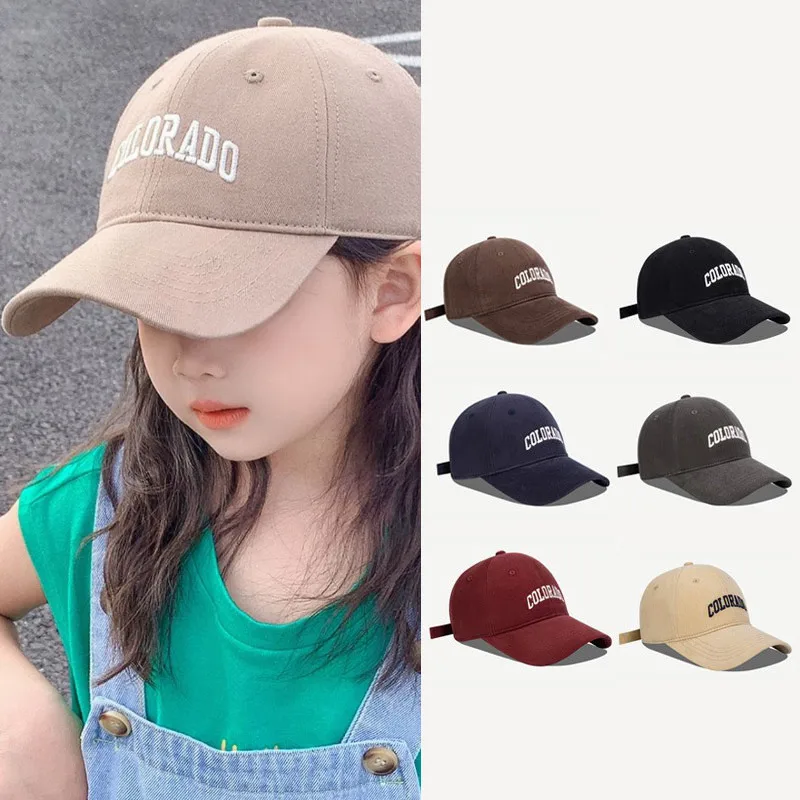 

Модная детская бейсбольная кепка с надписью, однотонная хлопковая детская кепка с утиным языком, От 2 до 7 лет, уличные солнцезащитные козырьки для мальчиков и девочек, детские фуражки
