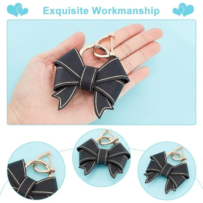 1PC Bowknot Keychain for Women PU Leather Cute Bow Key Ring Personalized Car Key Holder Purse Handbag Pendant