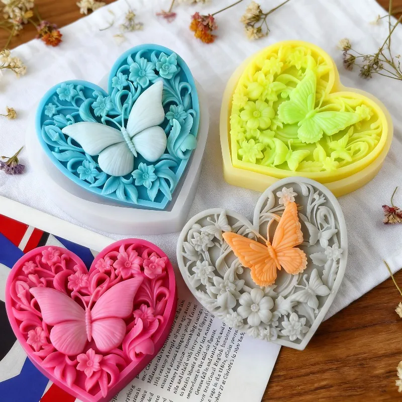 3D Relief Schmetterling Silikon Kerze Form DIY Liebe Blume Schmetterling Insekt Handwerk Gips Zement Seife Form Valentinstag Geschenk