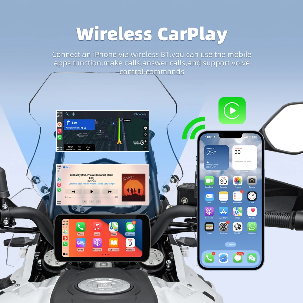 EKIY 6.25 بوصة لاسلكي CarPlay Moto Android Auto GPS للدراجات النارية الملاحة المحمولة شاشة عرض لوحة القيادة الرقمية للدراجات النارية