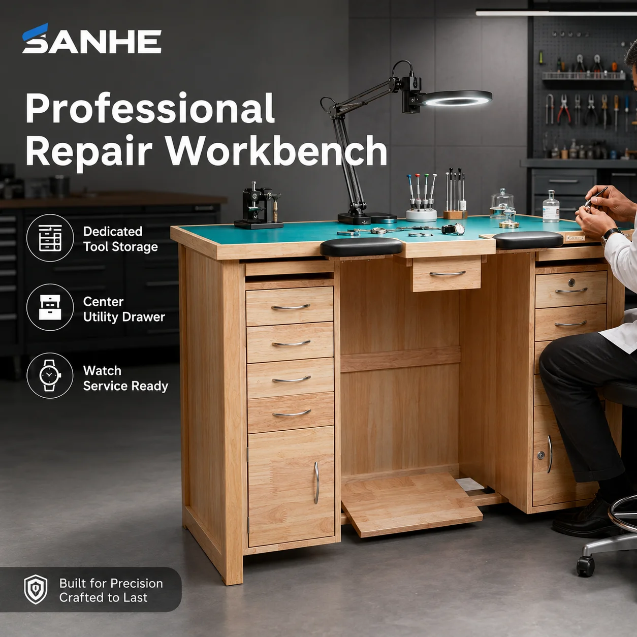 1-Year Warranty Rubber Wood Repair Bench Watch Repair Tools with Wristwatch Parts for Precision Repairs