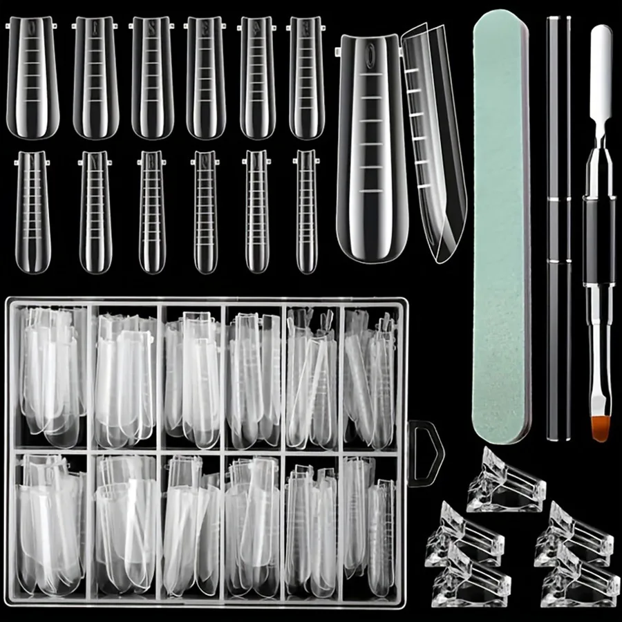 120Pcs Stiletto Nail Tips Set, with Scale Crystal Clip for Nail Extension Manicure