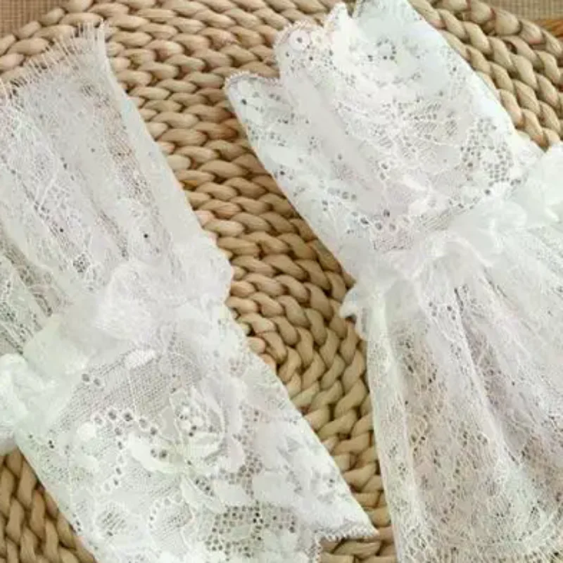 1 زوج الأكمام الدانتيل الزخرفية زينت الأصفاد وهمية كم لفستان الزفاف الانتفاضات البرية الأكمام المعصم مطوي الأصفاد المعصم