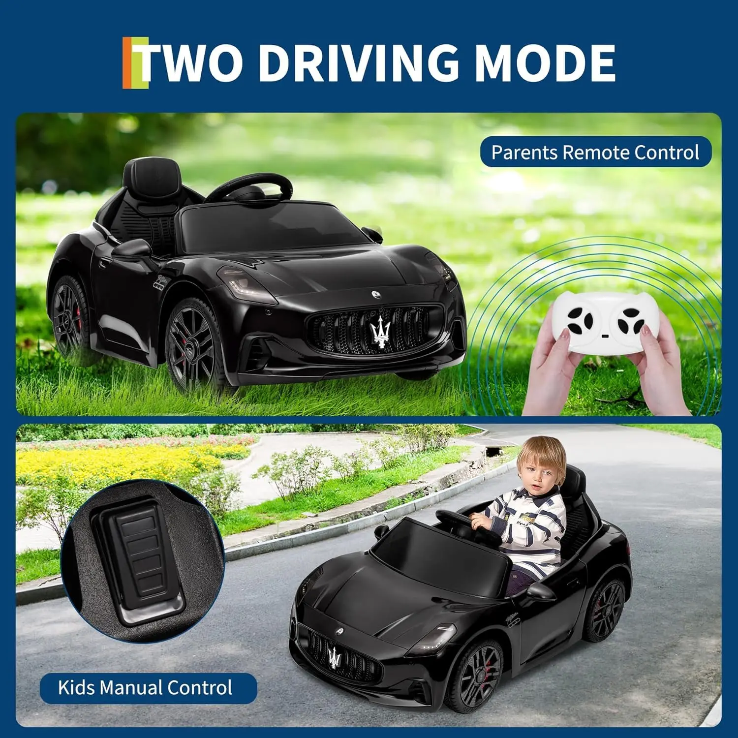 Toddlers Ride On Car Toy 12V Powered for Children with Remote Control Spring Suspension Bright Lights 4 Wheel Electric Vehicle