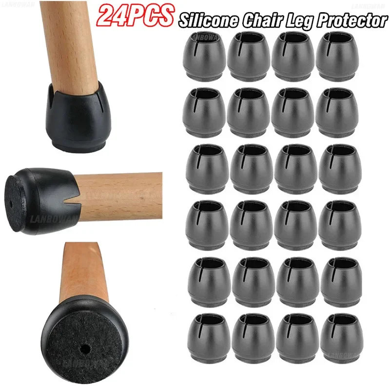 24Pcs Silicone Table Chair Leg Mat with Felt Non-slip Floor Desk Rubber Feet Pad Protection Bottom Cover Cap Woodfloor Protector