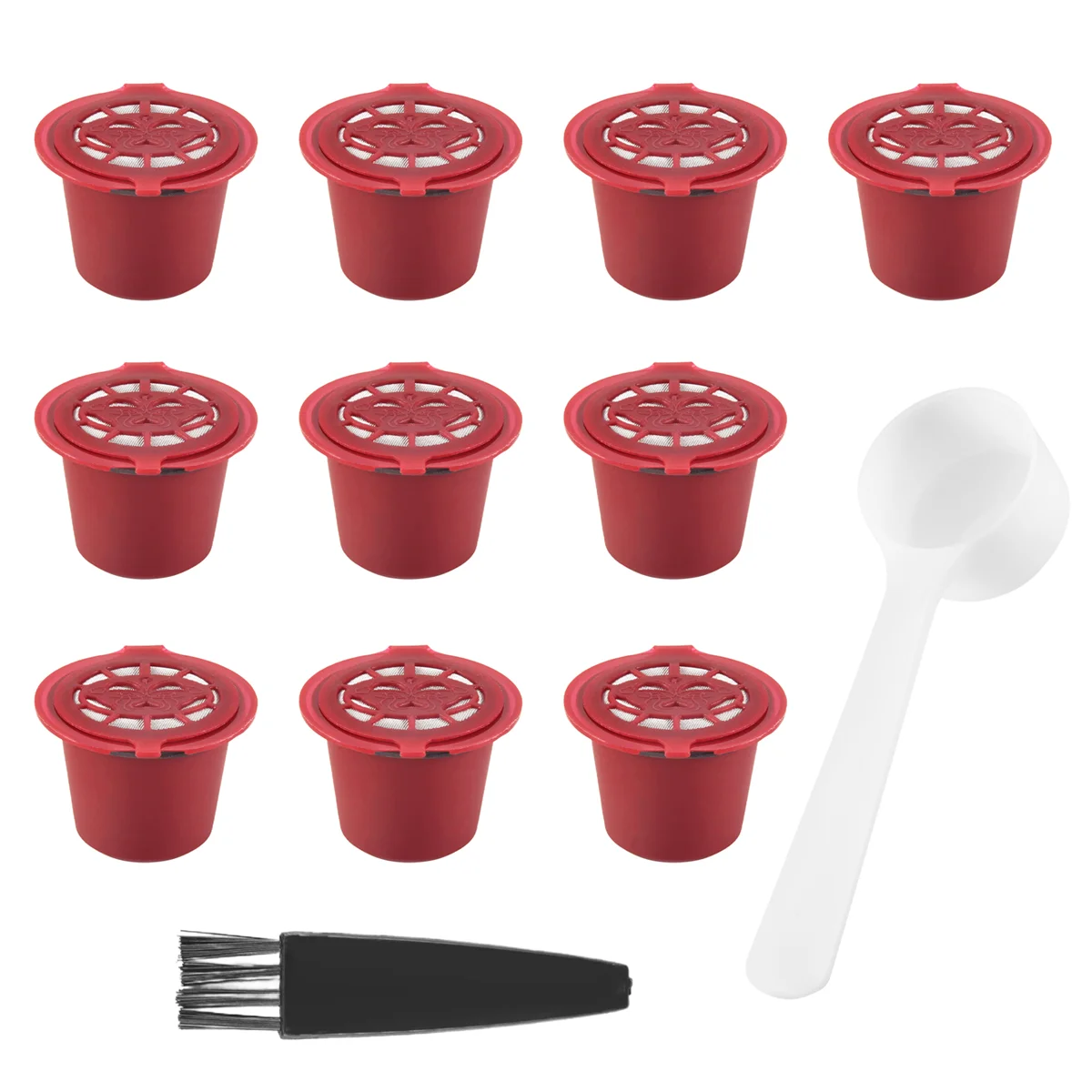 10 Pcs Reusable Refillable Coffee Capsule Filters for Nespresso with Spoon Brush Kitchen Accessories Coffee Filter Red