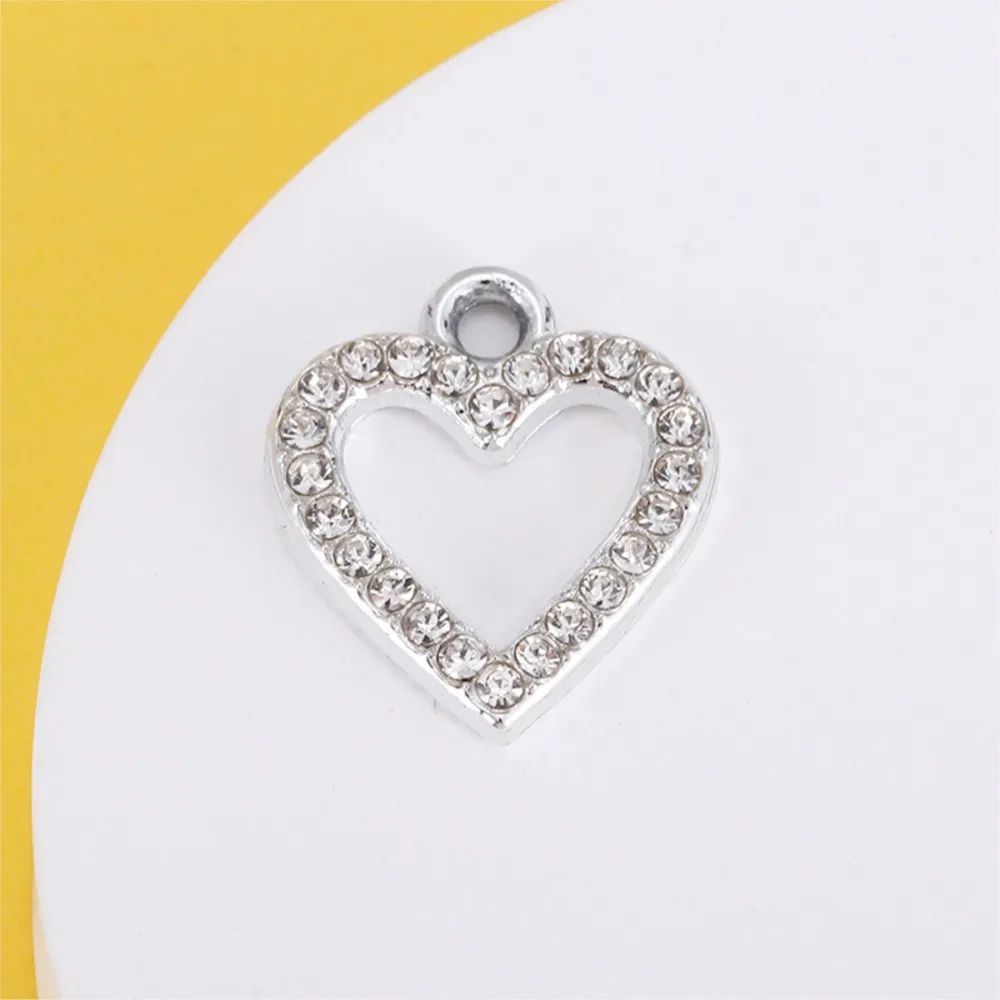 10pcs Heart Pendant Charms With Glass Rhinestone Dangle For DIY Bracelet Necklace Earrings Jewelry Making Supplies Accessories view 4