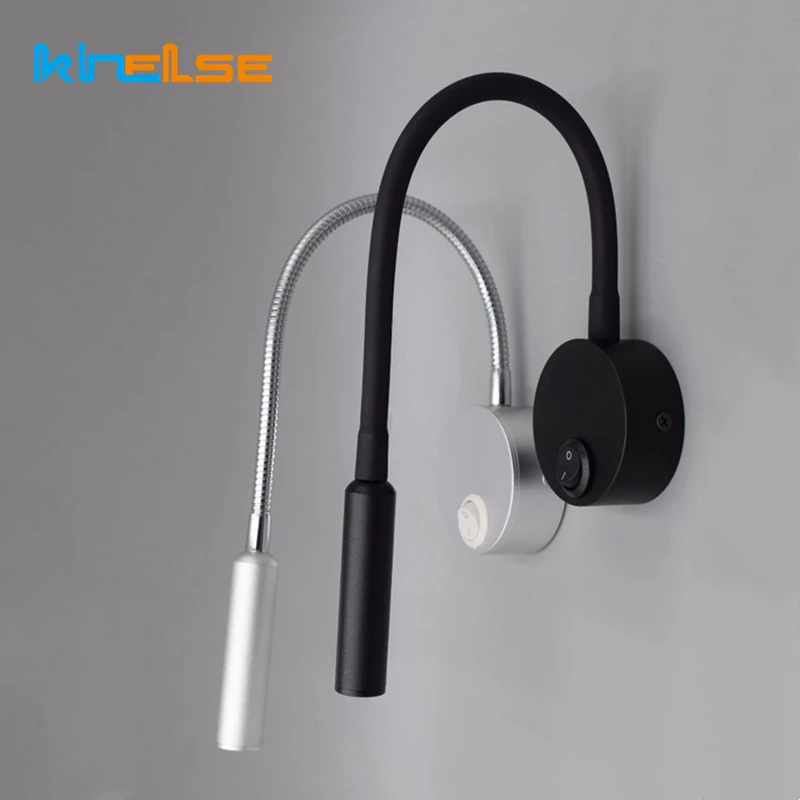 3W Flexible Hose LED Mini Spotlight Free Bend Wall Lamp Bedside Reading Lamp Hotel Bedroom Headboard Wall Lights With Switch