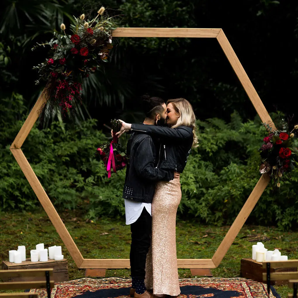 Heavy Duty Wedding Party Arch Door Background Wooden Hexagon Flower Arbor Stand Ceremony Archway Decor