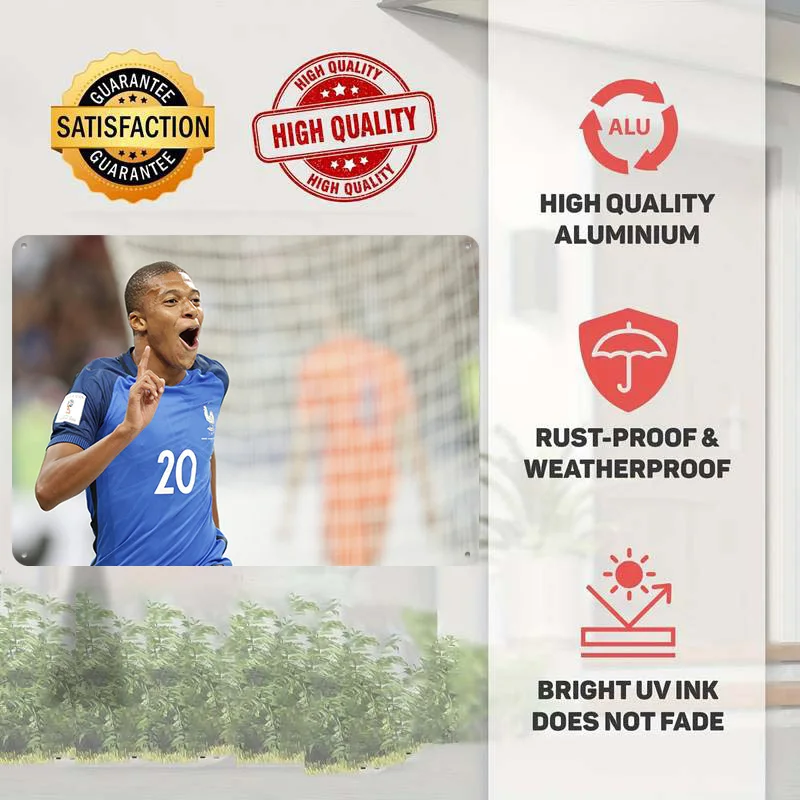 Kylian Mbappé Football Metal Poster Custom Wall Art Retro Vintage Tinplate Signs for Man Cave Decoration Living Room Decor Men