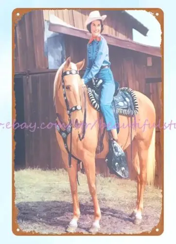Letrero de hojalata de metal occidental del caballo cowgirl de los años 1950, reproducciones nostálgicas