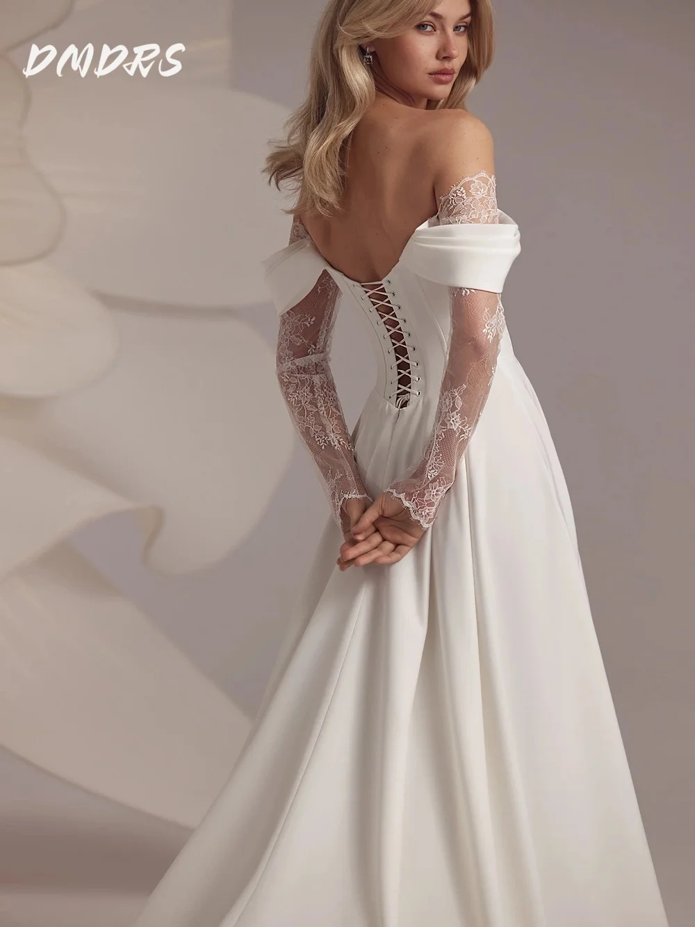 Charming Off-shoulder Bridal Gown 2025 Romantic Lace Wedding Dress Elegant Side Slit Floor-Length Gown Customized