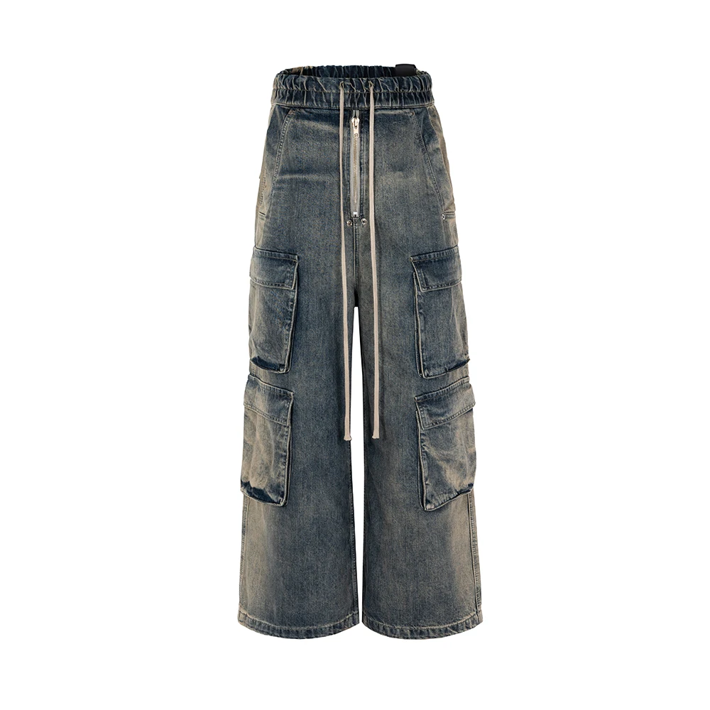 Jeans multi-poches en denim pour hommes, rubans dégradés de style RO, jeans Wstring de proximité, streetwear Harajuku, baggy, Y2K, fjrespzed Cargos