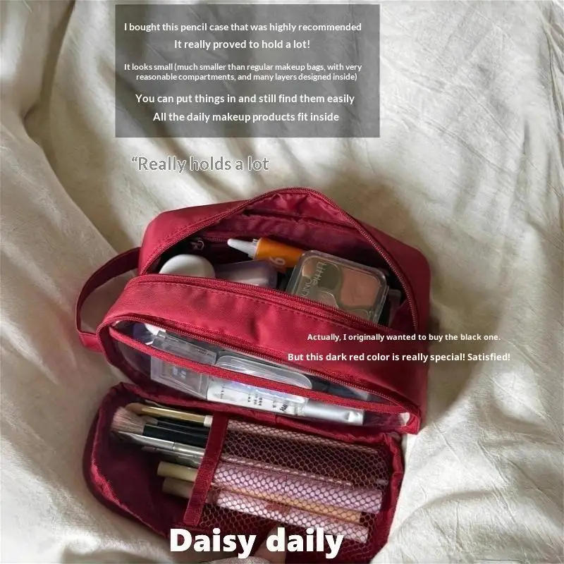 Doppelschichtige Kosmetiktasche Reise-Make-up-Organizer Große Kapazität Toilettenartikel-Tasche Multifunktionales Federmäppchen Pinselhalter – Detail 2