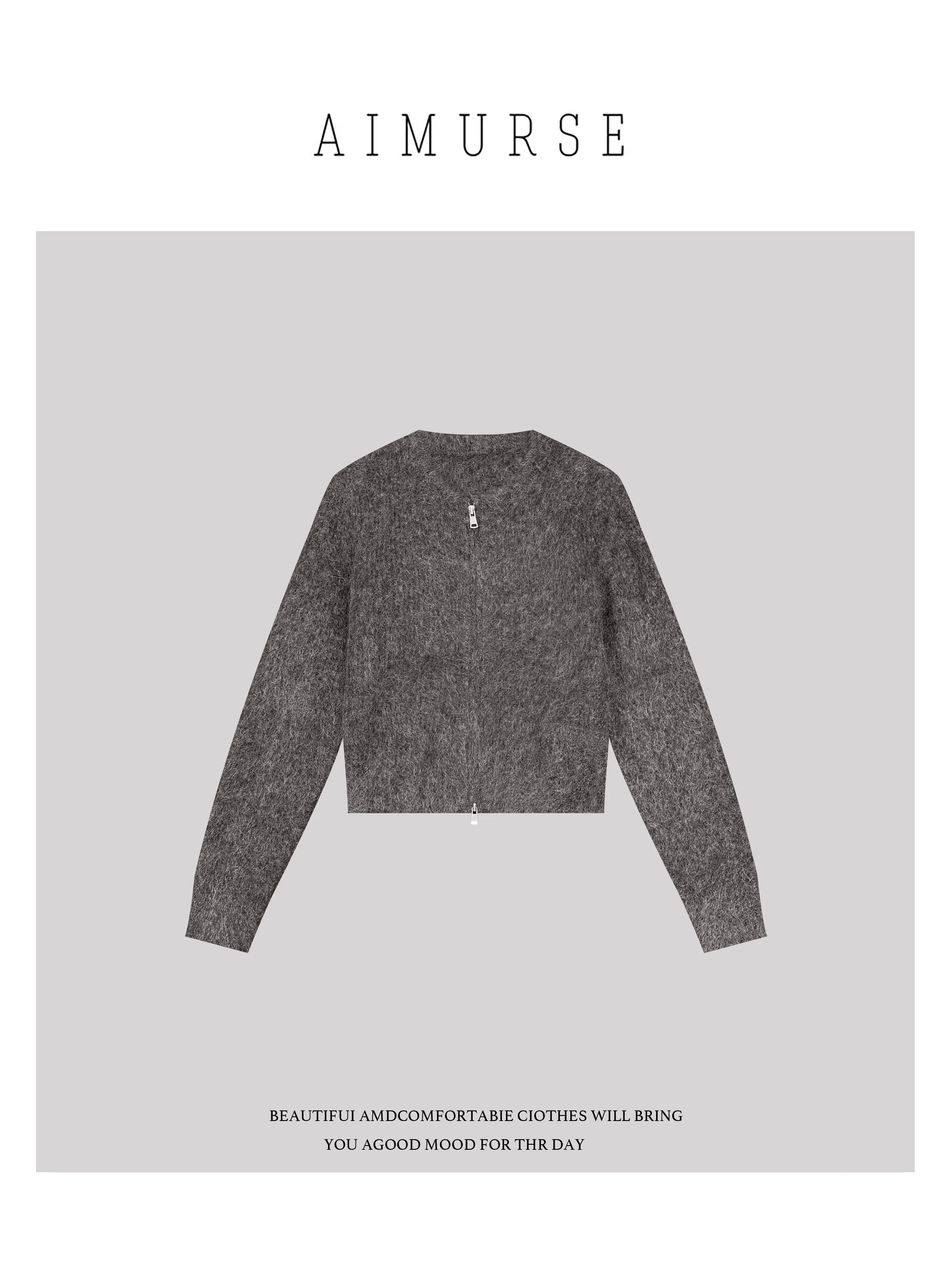 

AIMURSE Теплый зимний кардиган на молнии из высококачественной камвольной шерсти, повседневный, утолщенный, вязаный, женский