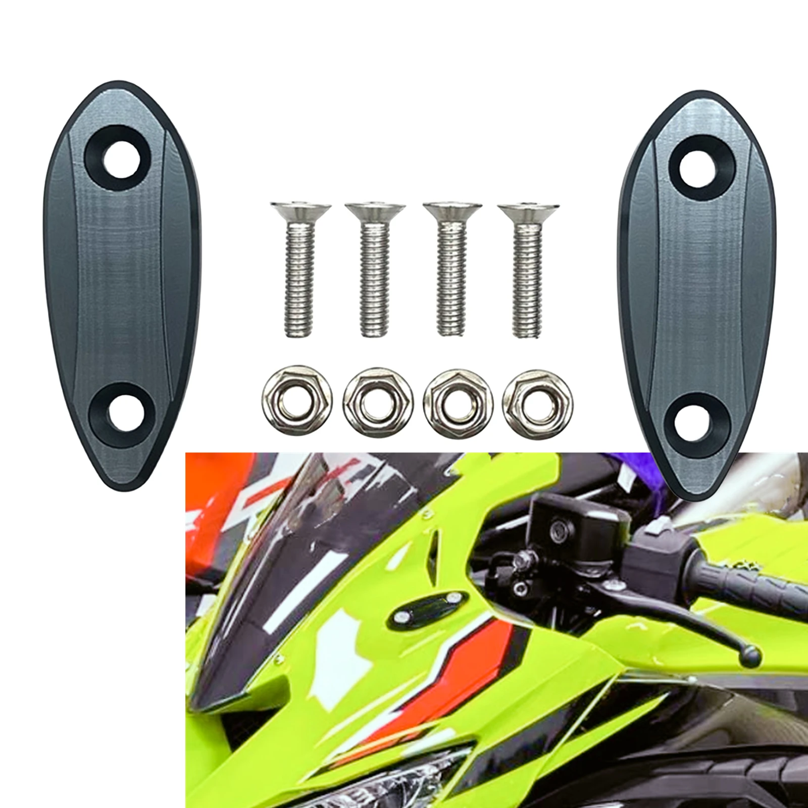 

Mirror Block Off Base Plates Cover Trim For Kawasaki ZX6R 2009-2015 / ZX25R 2021-2023