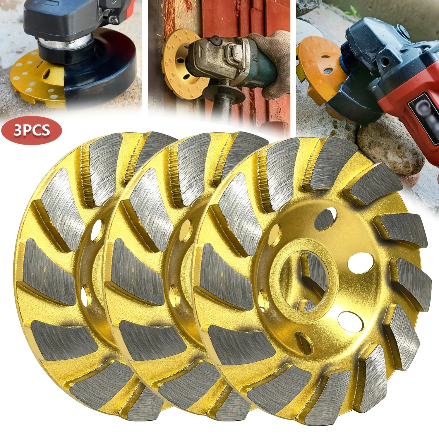 3 disques diamantés turbo de 10,16 cm à 12 segments pour meuleuse d'angle, outil abrasif pour béton, pierre, céramique, maçonnerie et revêtements de sol