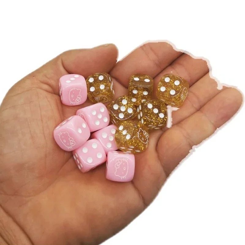 1/5Pcs Sanrio Hello Kitty Cute Transparent Dice 14mm Pink Six Sided Spot D6 Playing Games Dice For Bar Pub Club Party Board Game