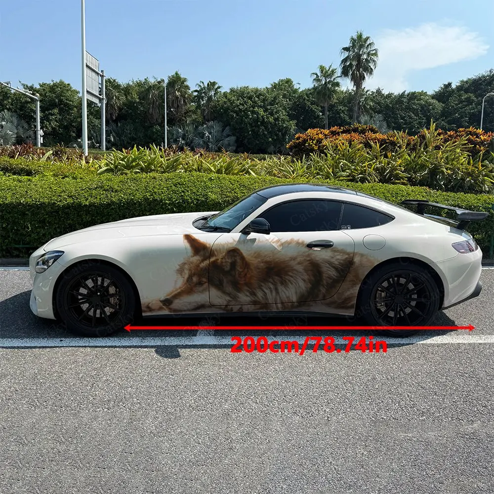 2pcs Wild Field Rest Wolf Car Side Wraps, Self-Adhesive PVC Waterproof & Scratch-Resistant Stickers, Car Accessory Gift