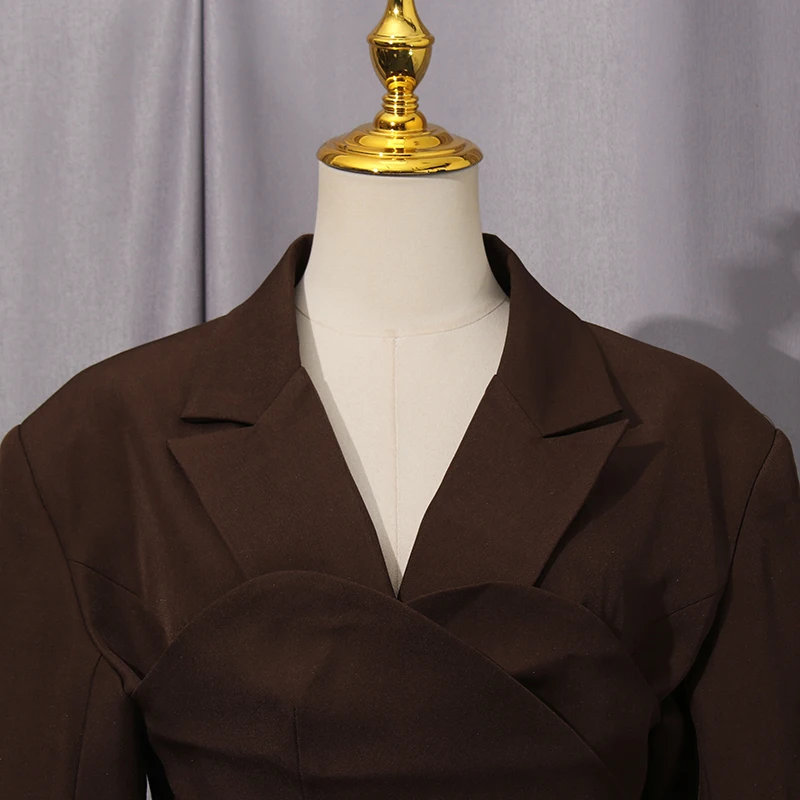 KBQ Solid Spliced Lace Up Chic Jackets for Women V Neck Long Sleeves Patchwork Buttons Temperament Tunic Jacket Female Autumn