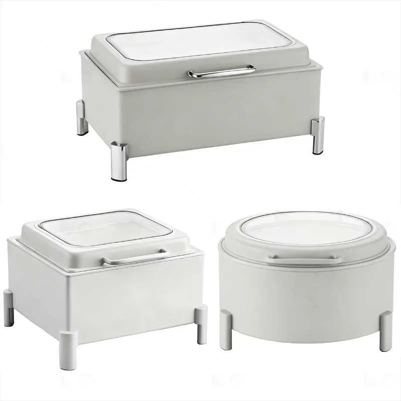 Other hotel and restaurant supplies: luxurious white dining trays, buffet food warmers, rectangular warmers, gold warmers
