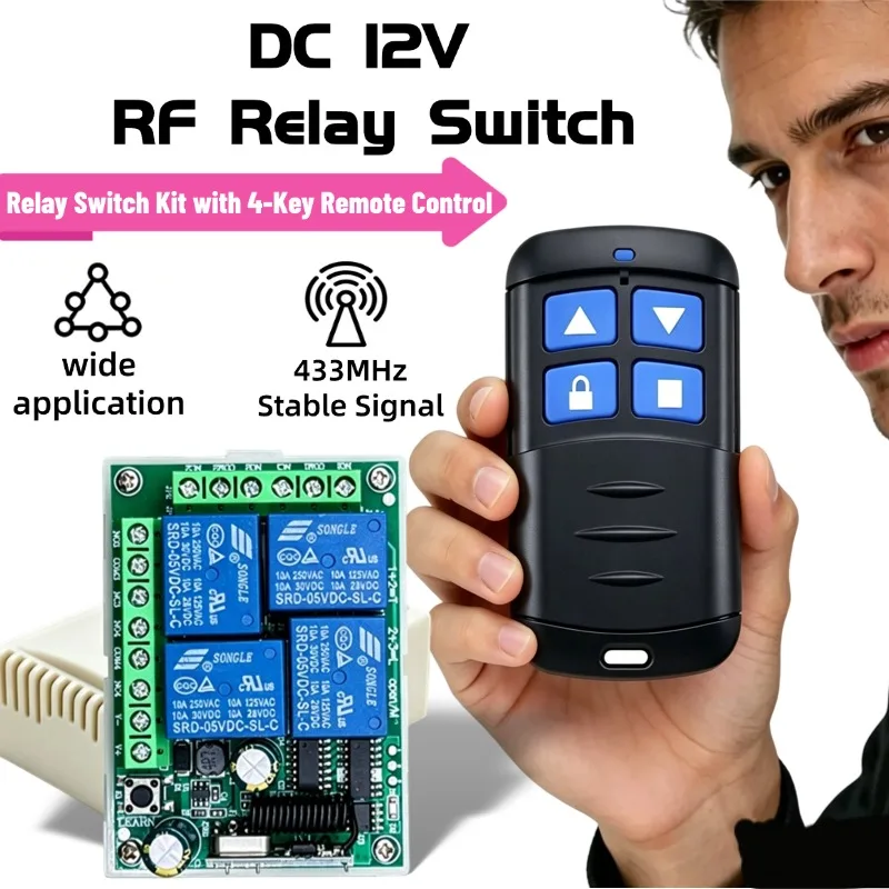 RF Wireless Remote Control Switch 433Mhz DC 9V 12V 24V 10A 4CH Relay For Garage Door Light Lamp Door Access System