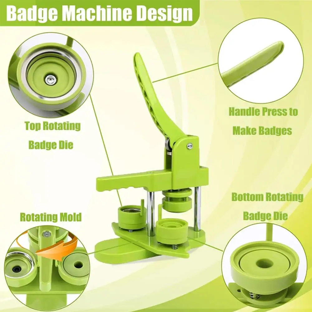 25mm/32mm/37mm/44mm/58mm Badge Button Maker Machine with 100pcs Button Parts Punch+Circle Cutter Manual Punch Press Kit