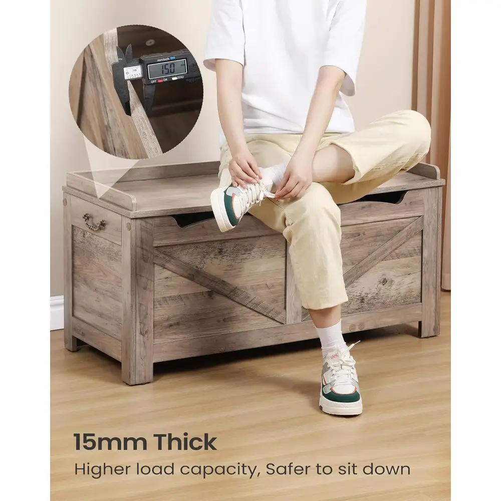 Cómoda de almacenamiento de madera con tapa elevable con bisagras, organizador de caja de banco para dormitorio/sala de estar gris SB04505X