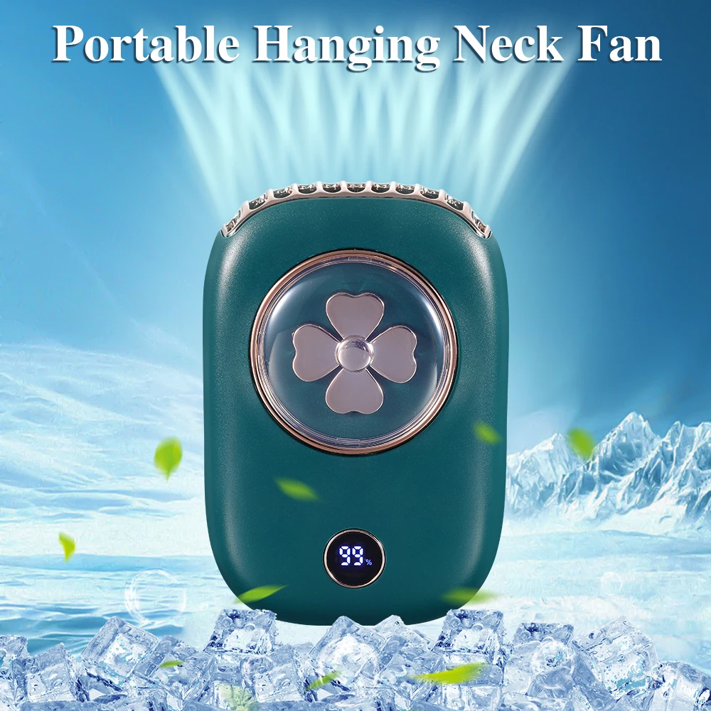 

Mini Portable Hanging Neck Fan Air Cooler USB Rechargeable Cooling Bladeless Fan With Led Screen 3 Speed Adjustable For Summer