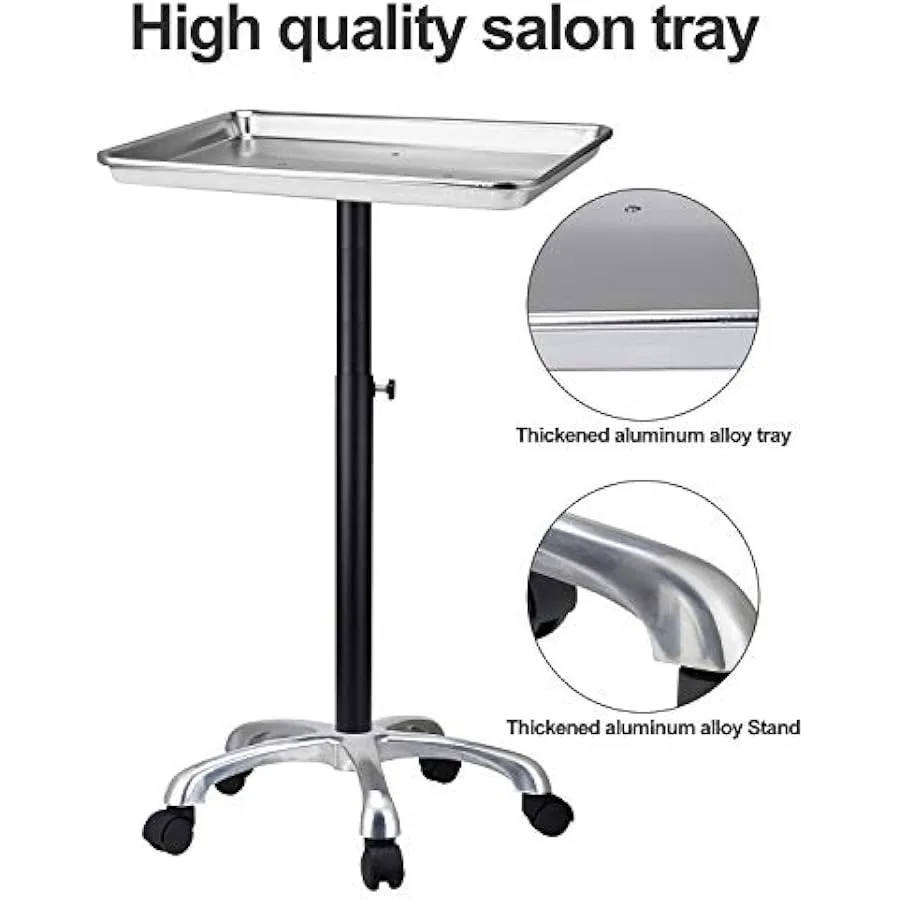 Salon Tray Salon Tray with Metal Feet Salon Tray on Wheels Height Adjustable Hair Color Tray Non-Rusting