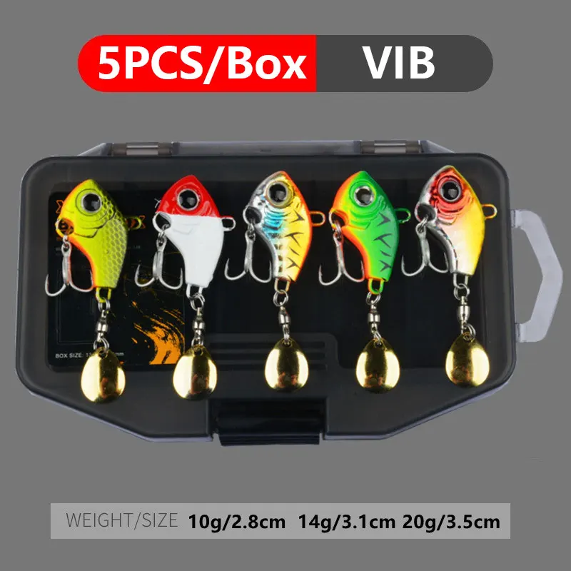 5 PCS In Tackle Box Tail Spinner Casting Metal Jig Blade Sea Fishing Lures Spinner For Pike Salmon Vibration Wobblers Trolling