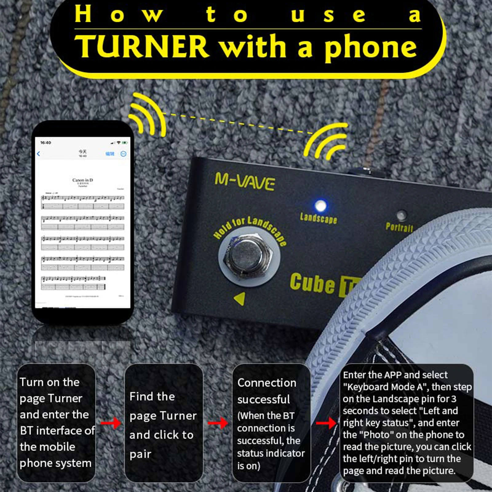 M-VAVE Wireless Page Turner Pedal 3.7V 300mAh Recharbeable Battery Music Sheet Turner Supports Looper Connection Compatible Part