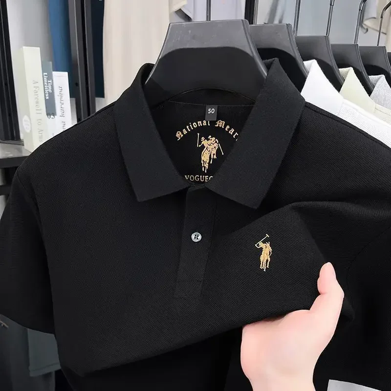 High End Quality Men's Summer 100 Pure Cotton Short Sleeved Solid Color Embroidered Lapel Pullover Polo Shirt Casual Versatile T – Detail 4