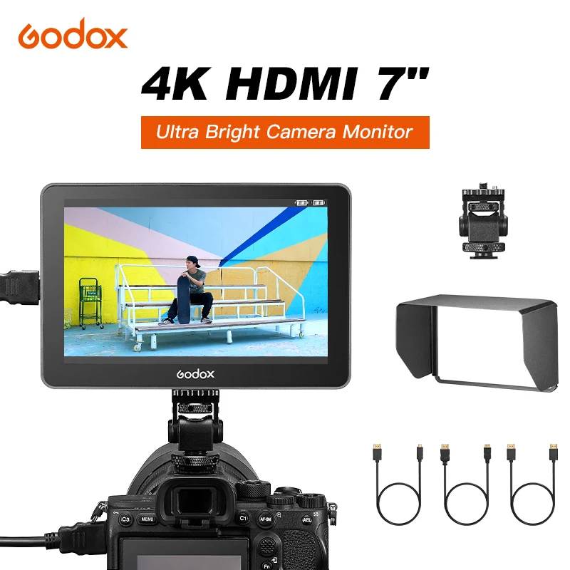 Godox GM7S 4K HDMI 7 inch Ultra Bright Camera DSLR Monitor 3D LUT Touch Screen IPS FHD 1920x1080 Video Live Display