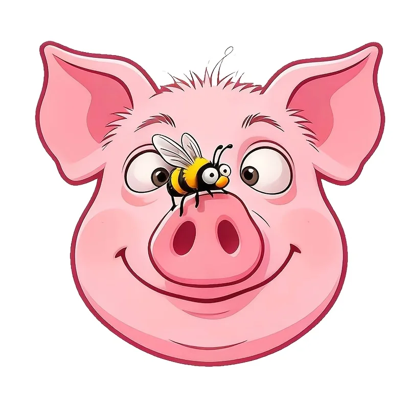 6-Inch Cute Pig And Bee Pattern Premium Waterproof Vinyl Stickers, Suitable for Cars, Laptops, Bottles Trucks Phones Motorcycles