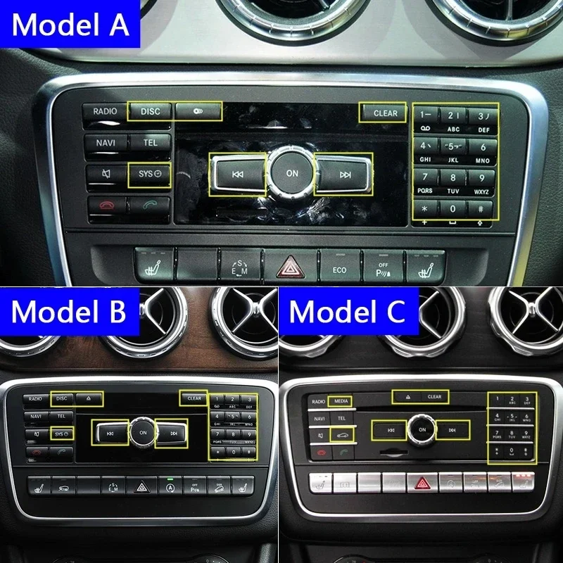 Pegatinas interiores de coche para Mercedes Benz GLA X156 CLA C117 A B Class W176 W246, CD Multimedia, botones, embellecedores,