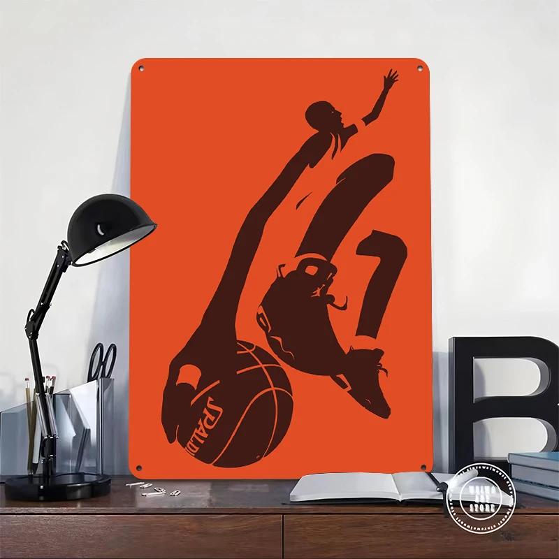 Basketball Player Silhouette Tin Poster Customized Wall Art Retro Vintage Metal Signs for Fans Room Home Decoration Luxury Decor