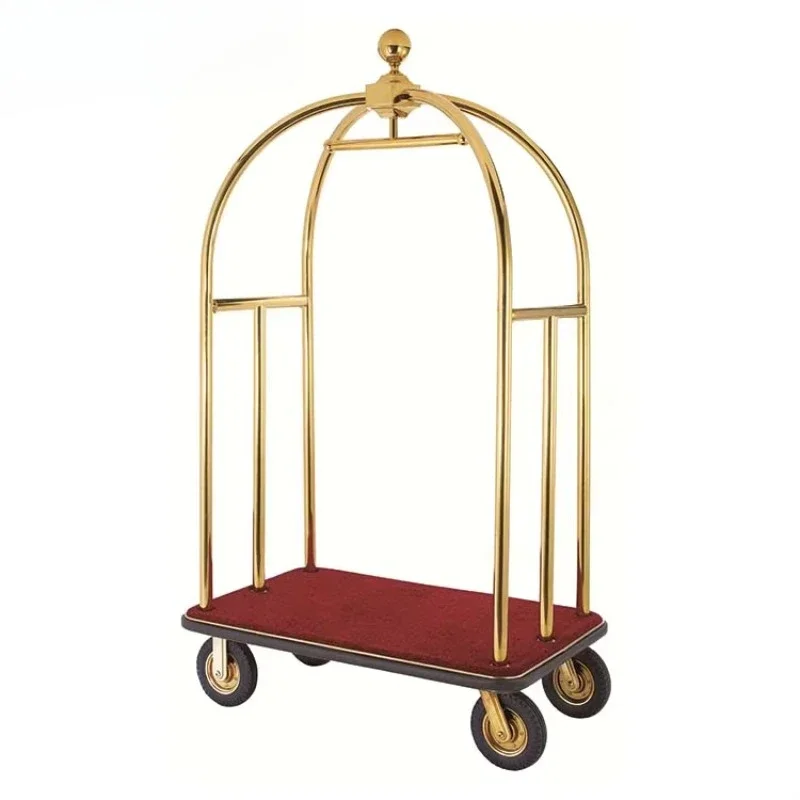 

Gold Stainless Steel Tool Hanger Birdcage Luggage Cart Banquet Lobby Hotel Supplies Luggage Cart