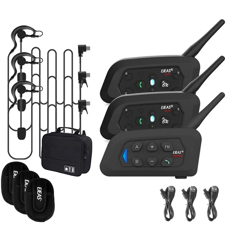 EJEAS V4C PLUS + 2PCS V6C PRO 1200M Vollduplex Bluetooth Headset Fußball Konferenz Intercom 3 Benutzer Schiedsrichter intercom Headset – Detail 22