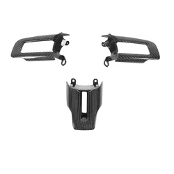 3pcs Gloss Carbon Fiber Car Steering Wheel Control Button Trim Cover Frame Replacement for Ford Mustang 2015-2022