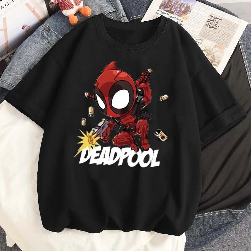 Disney Marvel Deadpool Graphic Printed T Shirt Summer Women Casual Short Sleeves O-Neck T-shirt Streetwear Harajuku Tees Tops